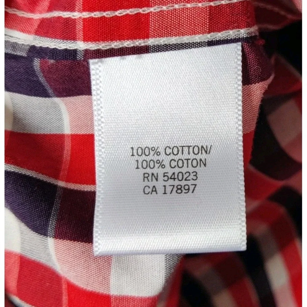 J Crew Mens Non‎ Iron Tailored Slim Button Up Red/Blue/White Check Long Sleeve M